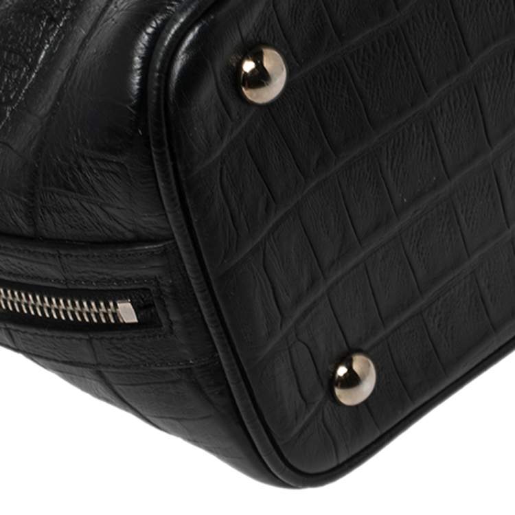 Pre Owned Saint Laurent Black Croc Embossed Leather Emmanuelle Drawstring Bucket Bag