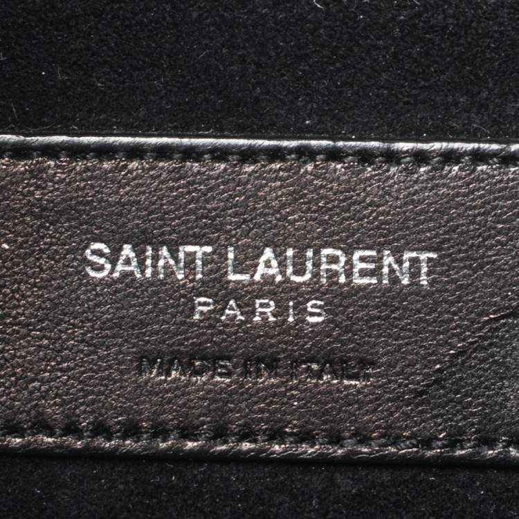 Pre Owned Saint Laurent Black Croc Embossed Leather Emmanuelle Drawstring Bucket Bag