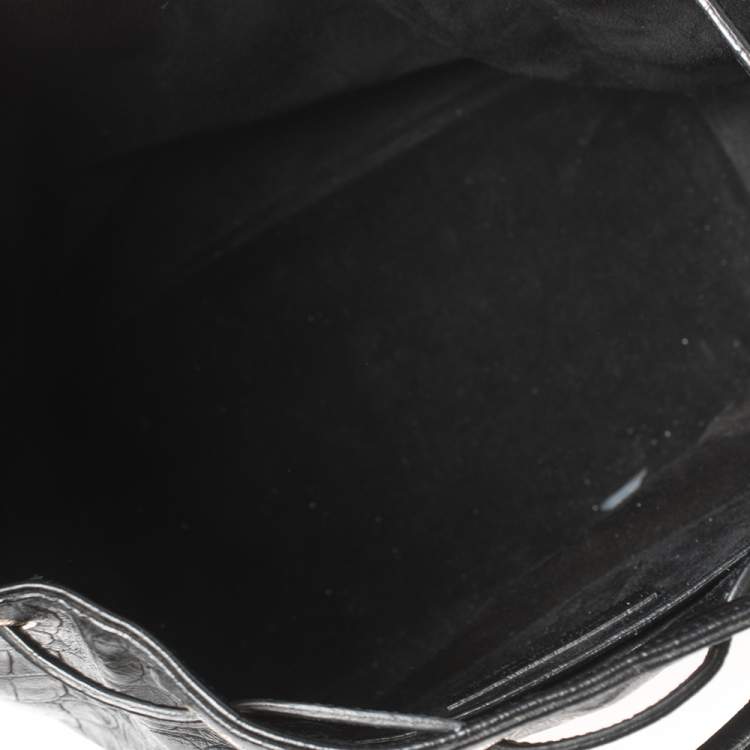 Pre Owned Saint Laurent Black Croc Embossed Leather Emmanuelle Drawstring Bucket Bag