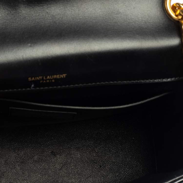 Pre Owned Saint Laurent Black Patent Leather Large Monogram Vicky Shoulder Bag