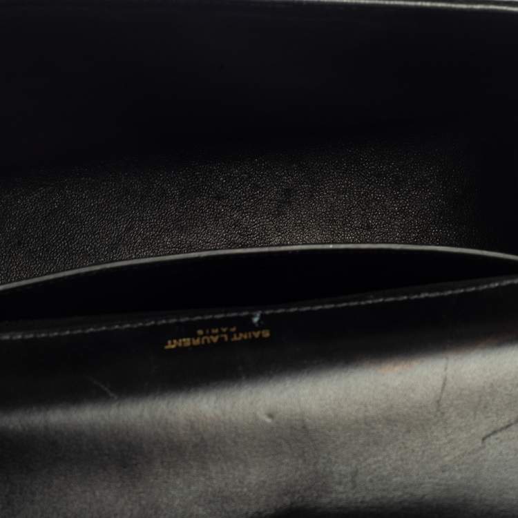 Pre Owned Saint Laurent Black Patent Leather Large Monogram Vicky Shoulder Bag
