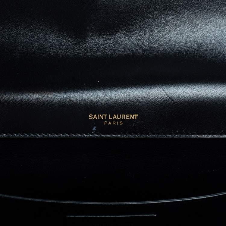 Pre Owned Saint Laurent Black Patent Leather Large Monogram Vicky Shoulder Bag