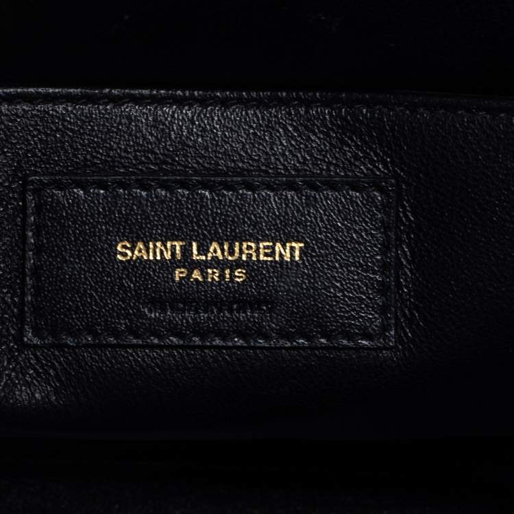 Pre Owned Saint Laurent Black Patent Leather Large Monogram Vicky Shoulder Bag