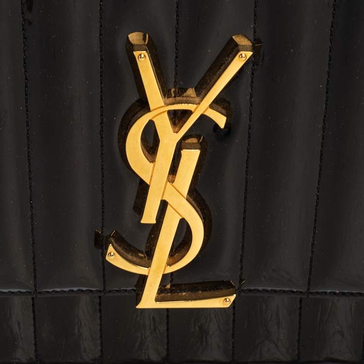 Pre Owned Saint Laurent Black Patent Leather Large Monogram Vicky Shoulder Bag