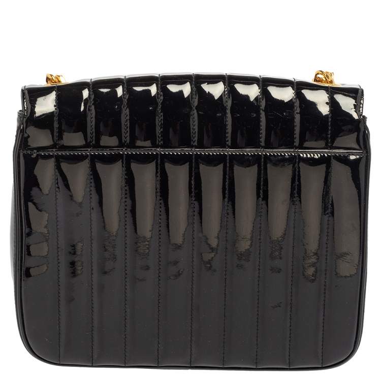 Pre Owned Saint Laurent Black Patent Leather Large Monogram Vicky Shoulder Bag