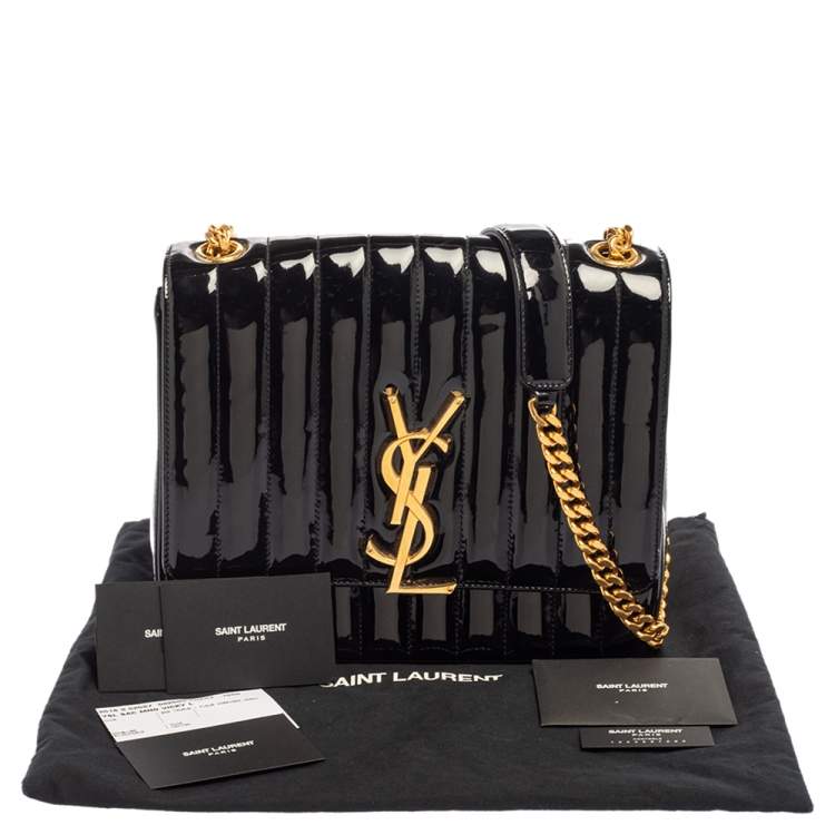 Pre Owned Saint Laurent Black Patent Leather Large Monogram Vicky Shoulder Bag