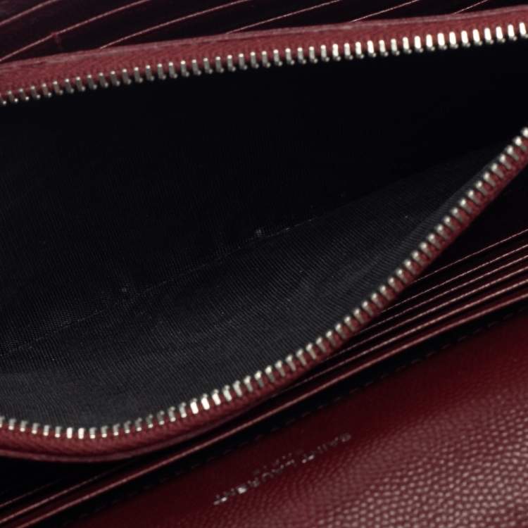 Pre Owned Saint Laurent Burgundy Matelassé Leather Monogram Envelope Wallet on Chain