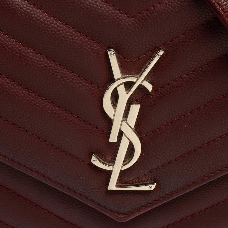 Pre Owned Saint Laurent Burgundy Matelassé Leather Monogram Envelope Wallet on Chain