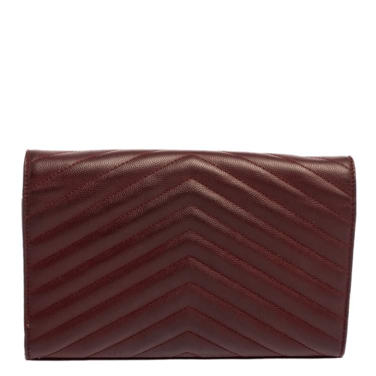 Pre Owned Saint Laurent Burgundy Matelassé Leather Monogram Envelope Wallet on Chain