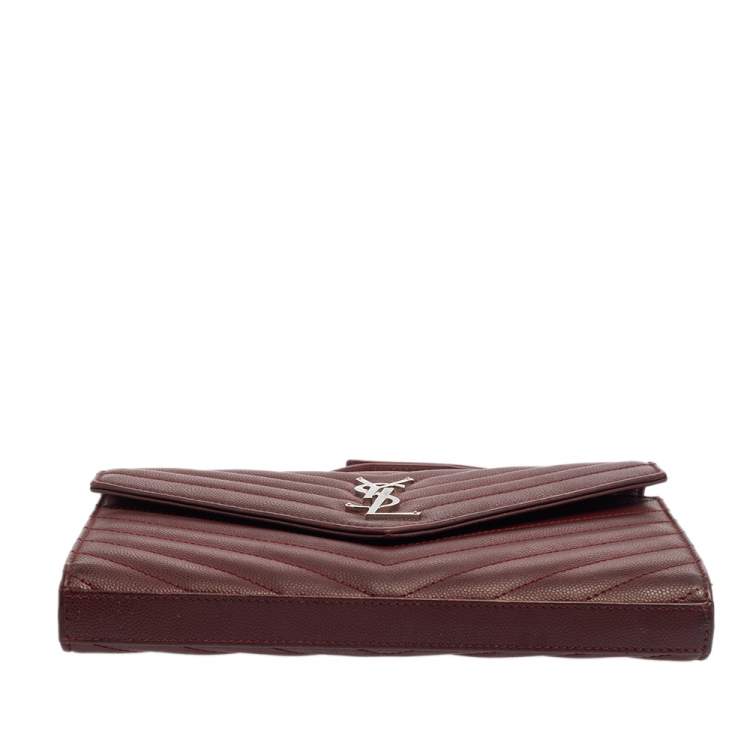 Pre Owned Saint Laurent Burgundy Matelassé Leather Monogram Envelope Wallet on Chain