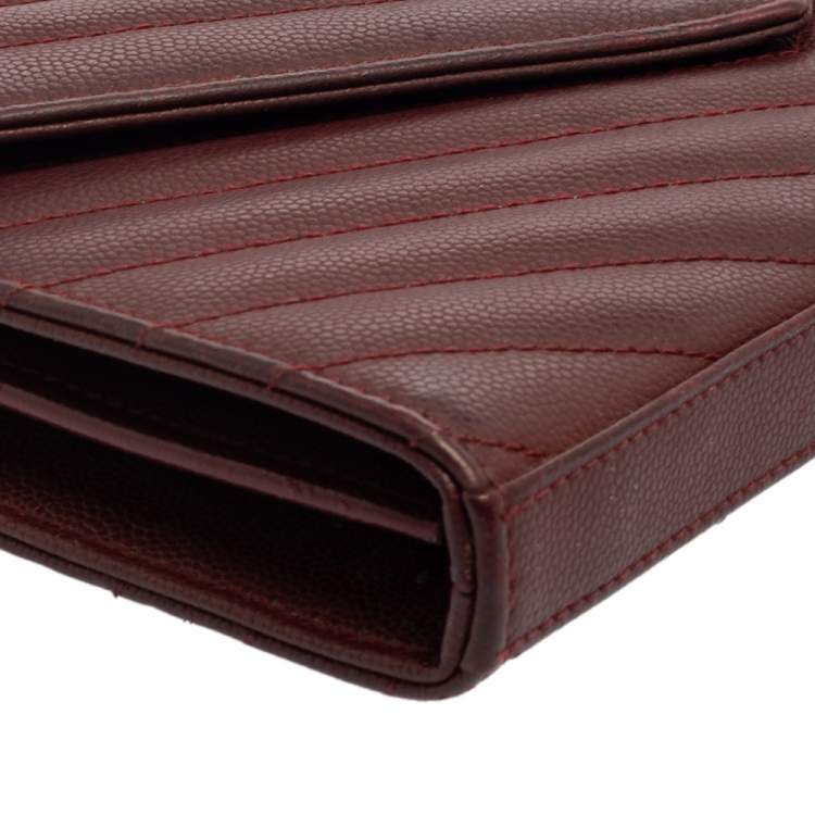 Pre Owned Saint Laurent Burgundy Matelassé Leather Monogram Envelope Wallet on Chain