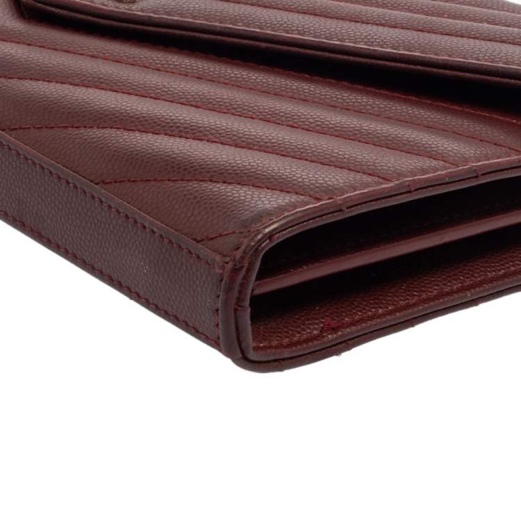 Pre Owned Saint Laurent Burgundy Matelassé Leather Monogram Envelope Wallet on Chain