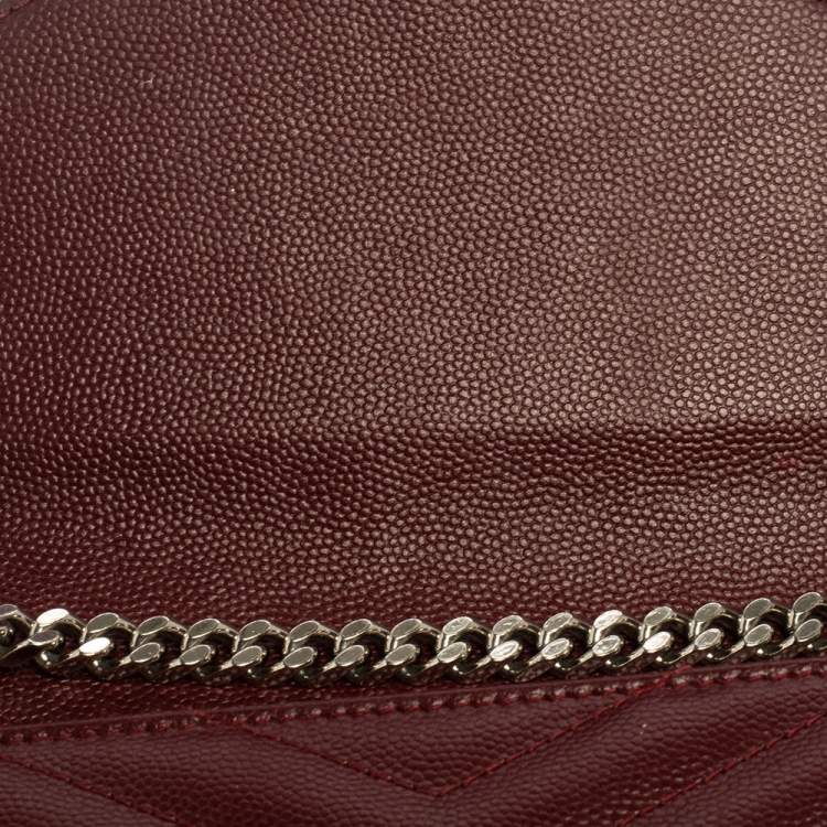 Pre Owned Saint Laurent Burgundy Matelassé Leather Monogram Envelope Wallet on Chain