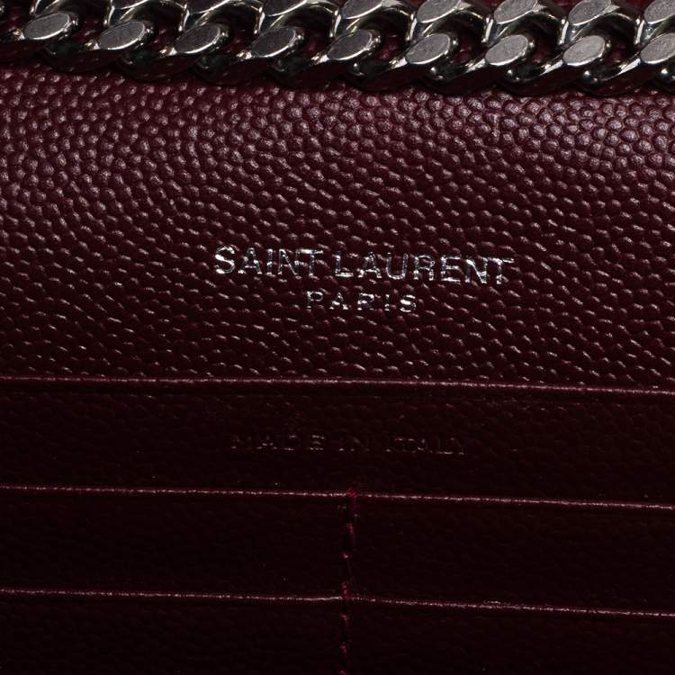 Pre Owned Saint Laurent Burgundy Matelassé Leather Monogram Envelope Wallet on Chain