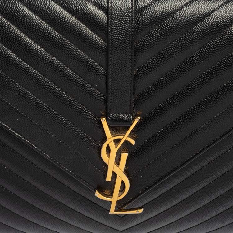 Pre Owned Saint Laurent Black Chevron Quilted Leather Monogram Envelope Shoulder Bag