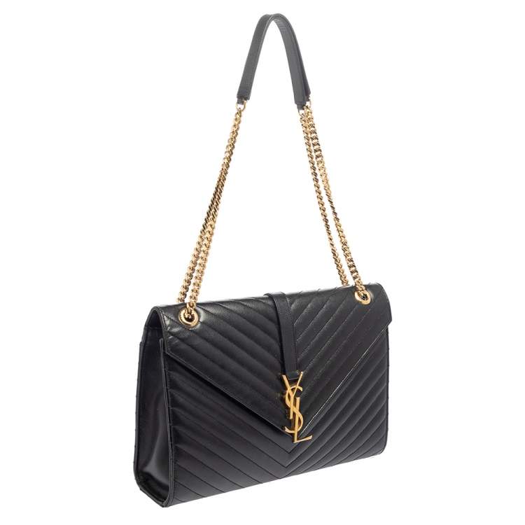 Pre Owned Saint Laurent Black Chevron Quilted Leather Monogram Envelope Shoulder Bag