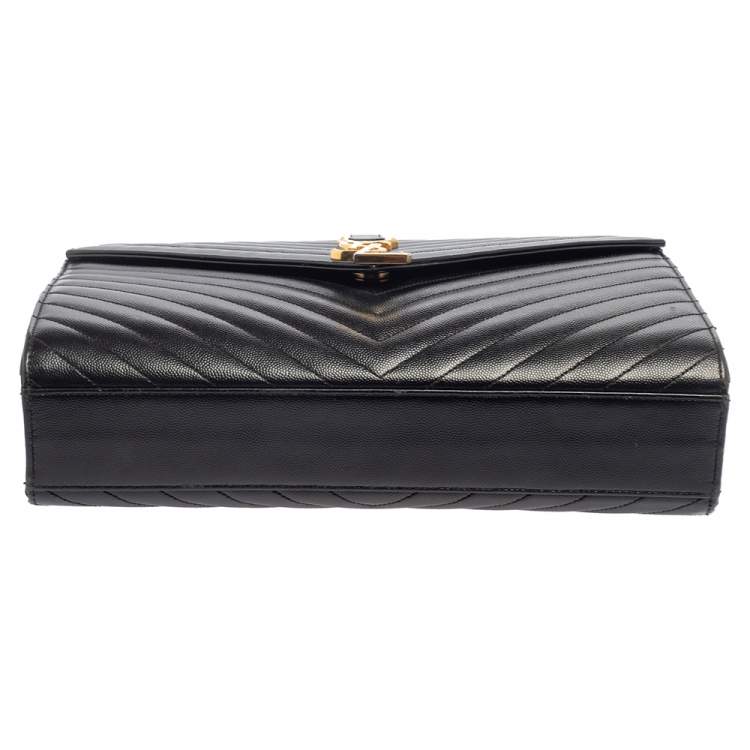Pre Owned Saint Laurent Black Chevron Quilted Leather Monogram Envelope Shoulder Bag
