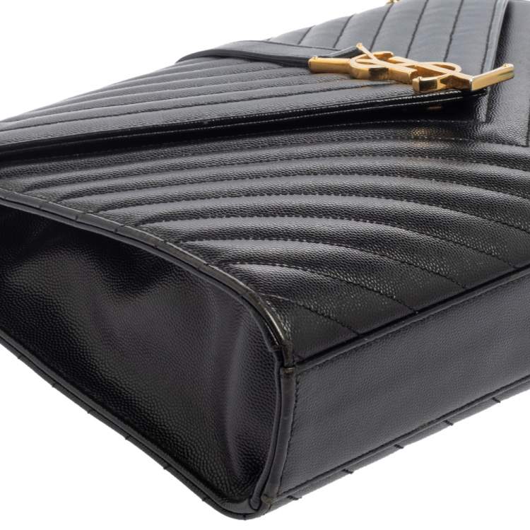 Pre Owned Saint Laurent Black Chevron Quilted Leather Monogram Envelope Shoulder Bag