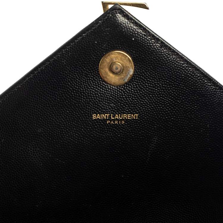 Pre Owned Saint Laurent Black Chevron Quilted Leather Monogram Envelope Shoulder Bag
