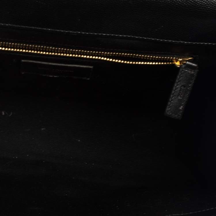 Pre Owned Saint Laurent Black Chevron Quilted Leather Monogram Envelope Shoulder Bag