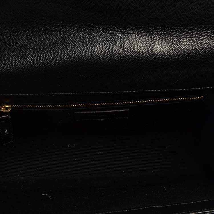 Pre Owned Saint Laurent Black Chevron Quilted Leather Monogram Envelope Shoulder Bag