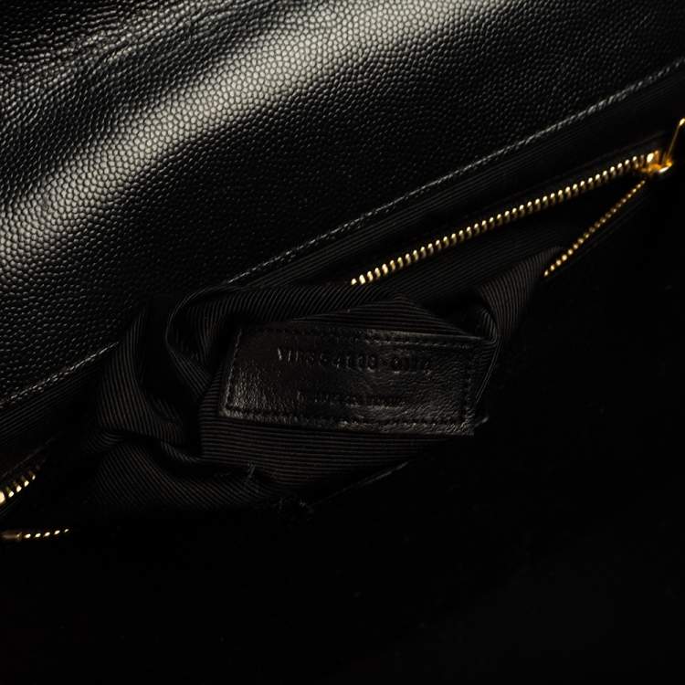 Pre Owned Saint Laurent Black Chevron Quilted Leather Monogram Envelope Shoulder Bag