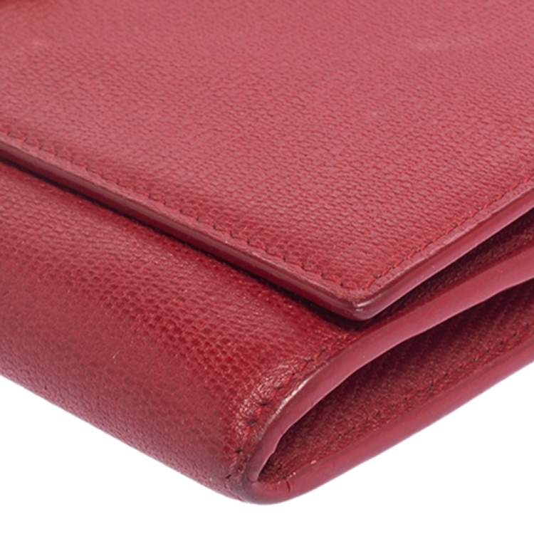 Pre Owned Saint Laurent Red Leather Y-Ligne Continental Wallet