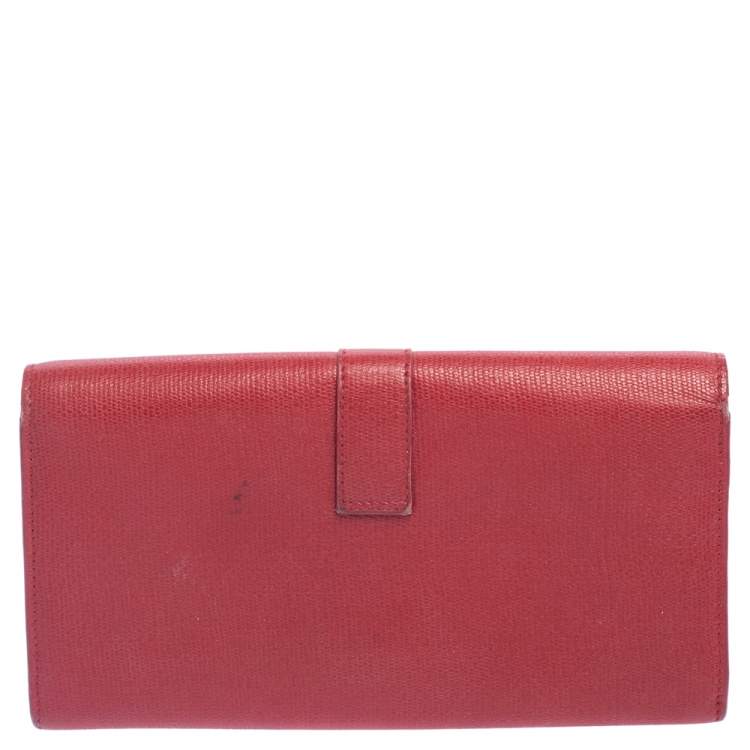 Pre Owned Saint Laurent Red Leather Y-Ligne Continental Wallet