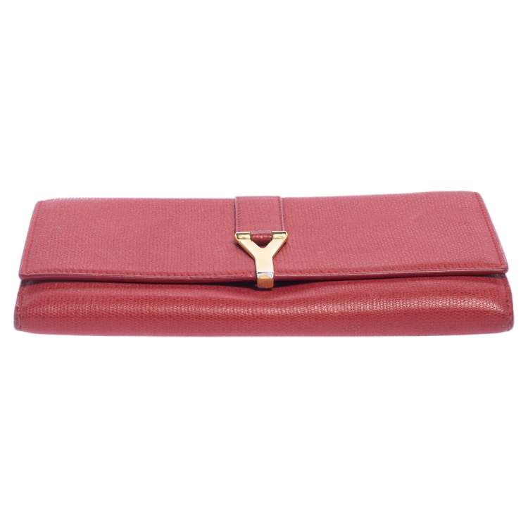 Pre Owned Saint Laurent Red Leather Y-Ligne Continental Wallet