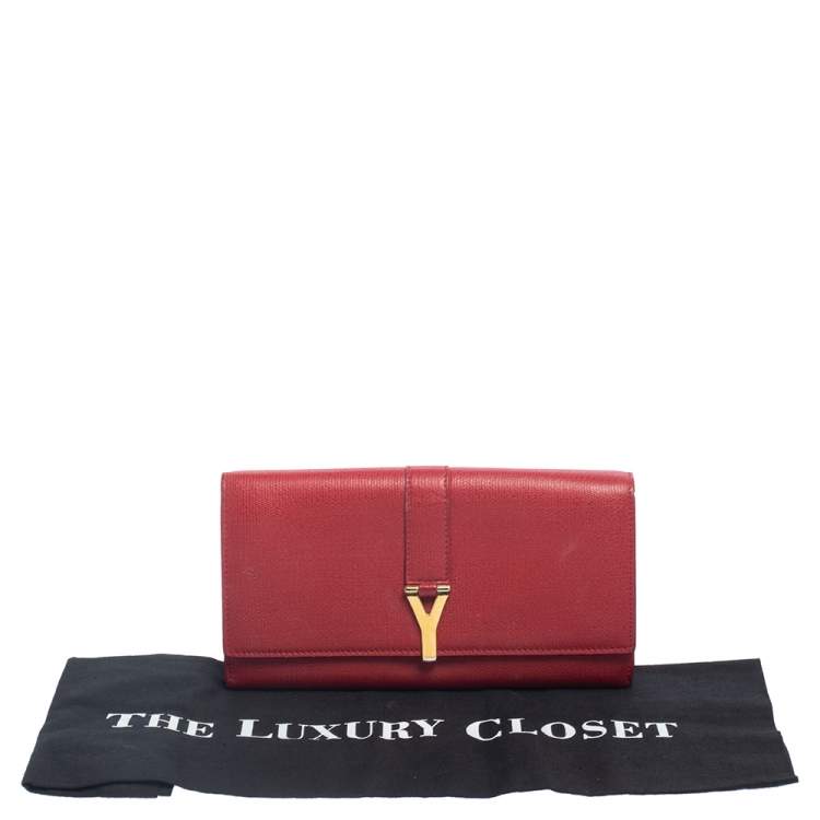 Pre Owned Saint Laurent Red Leather Y-Ligne Continental Wallet
