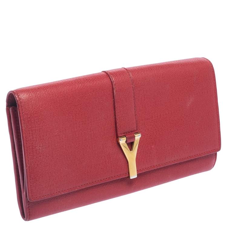 Pre Owned Saint Laurent Red Leather Y-Ligne Continental Wallet