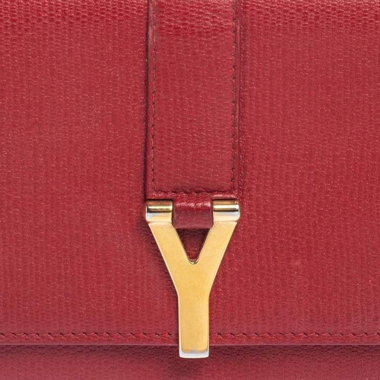 Pre Owned Saint Laurent Red Leather Y-Ligne Continental Wallet