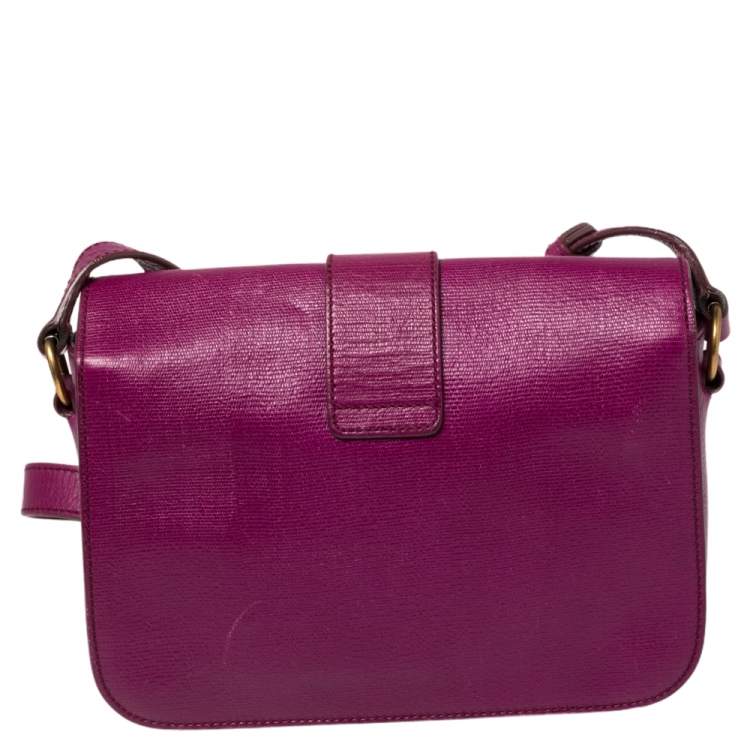 Pre Owned Yves Saint Laurent Purple Leather Ligne Y Crossbody Bag