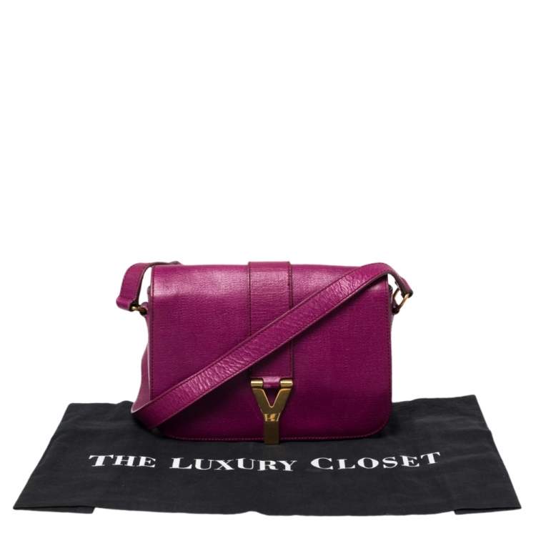 Pre Owned Yves Saint Laurent Purple Leather Ligne Y Crossbody Bag