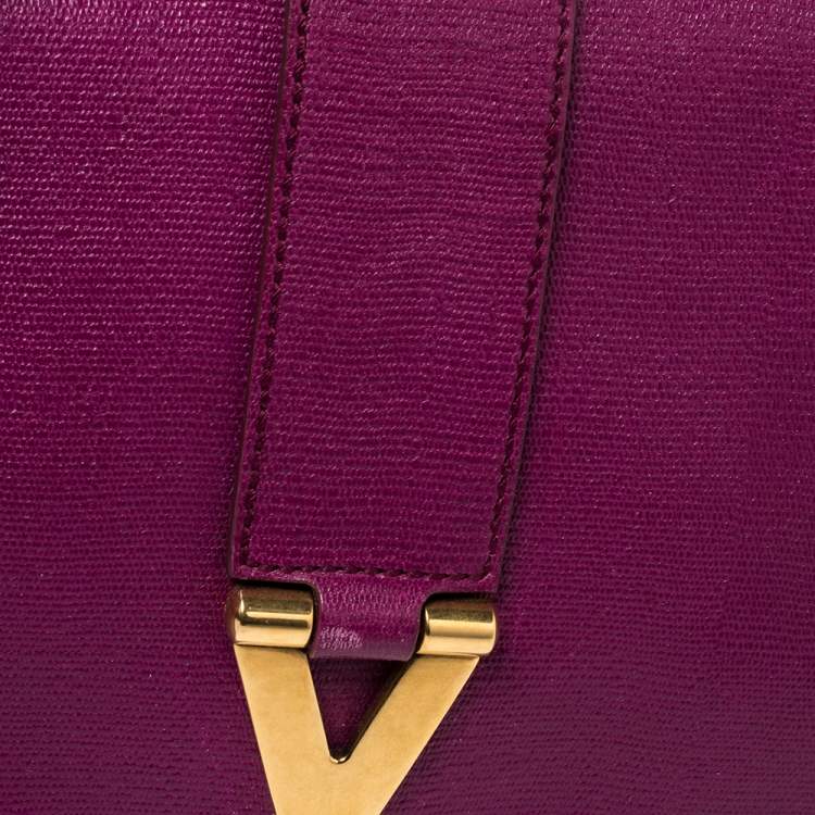 Pre Owned Yves Saint Laurent Purple Leather Ligne Y Crossbody Bag