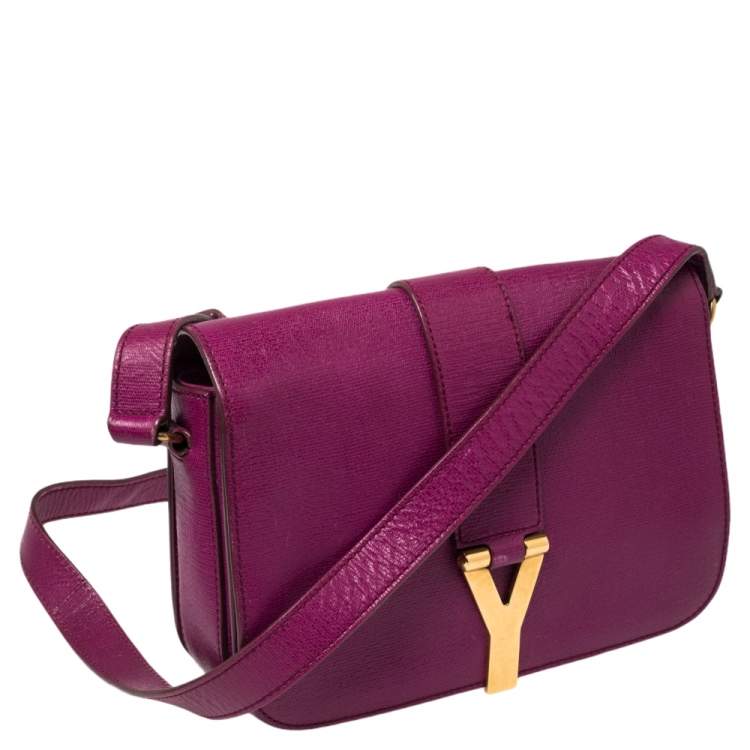 Pre Owned Yves Saint Laurent Purple Leather Ligne Y Crossbody Bag