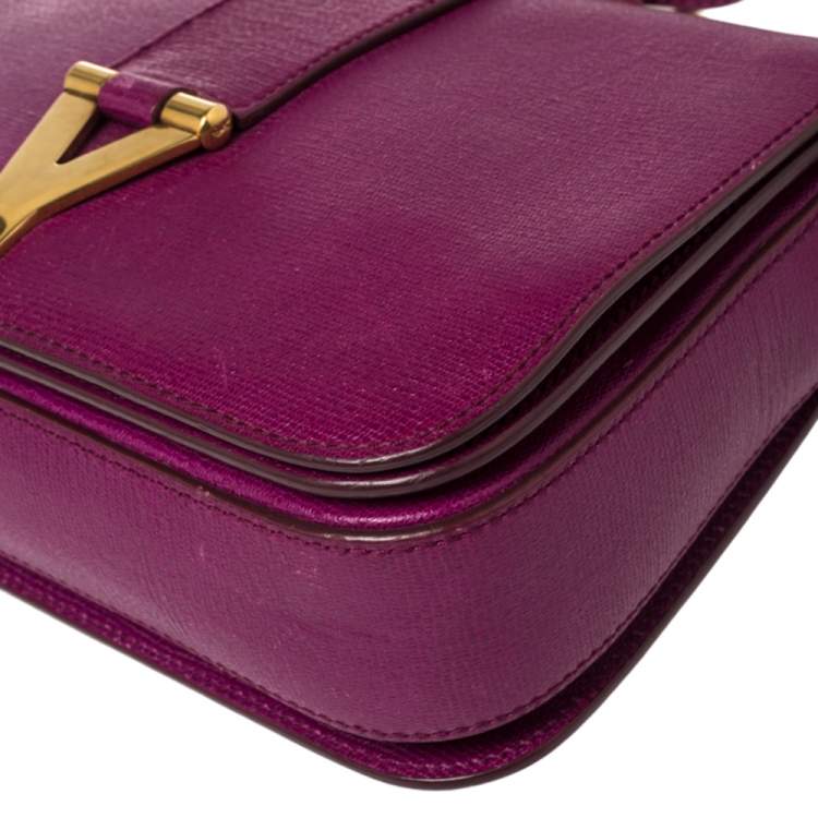 Pre Owned Yves Saint Laurent Purple Leather Ligne Y Crossbody Bag