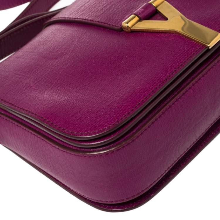 Pre Owned Yves Saint Laurent Purple Leather Ligne Y Crossbody Bag