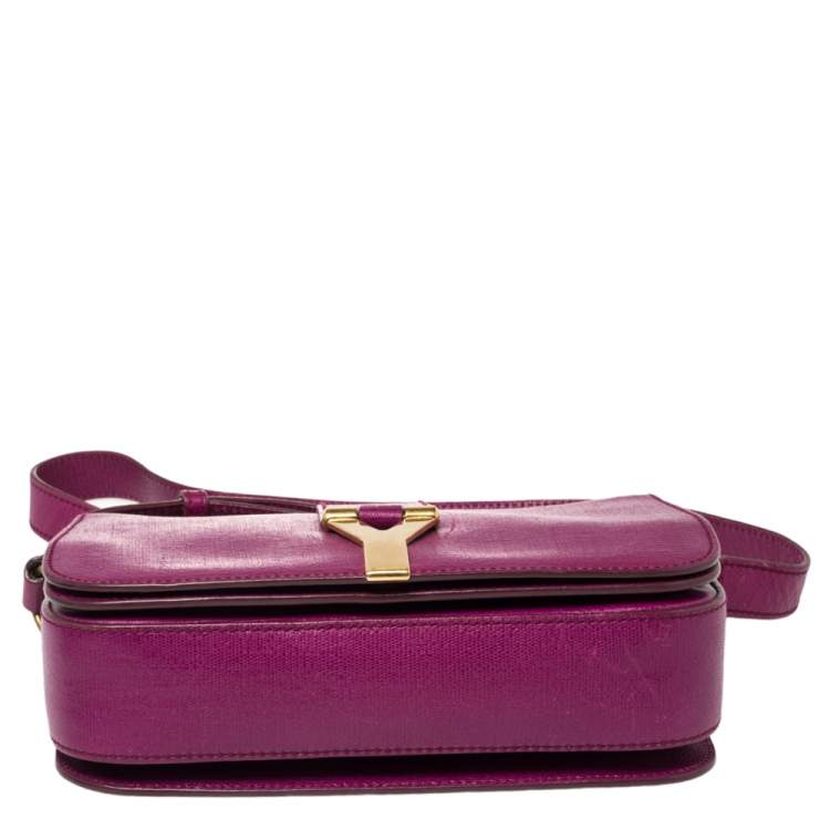 Pre Owned Yves Saint Laurent Purple Leather Ligne Y Crossbody Bag