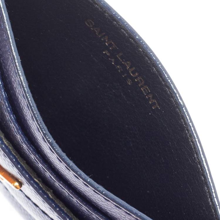 Pre Owned Saint Laurent Blue Matelassé Leather Monogram Card Holder
