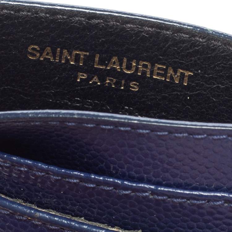 Pre Owned Saint Laurent Blue Matelassé Leather Monogram Card Holder