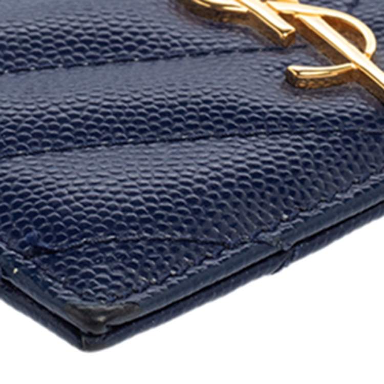 Pre Owned Saint Laurent Blue Matelassé Leather Monogram Card Holder