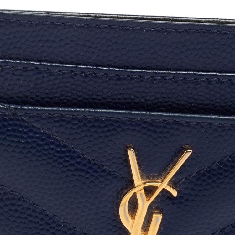 Pre Owned Saint Laurent Blue Matelassé Leather Monogram Card Holder