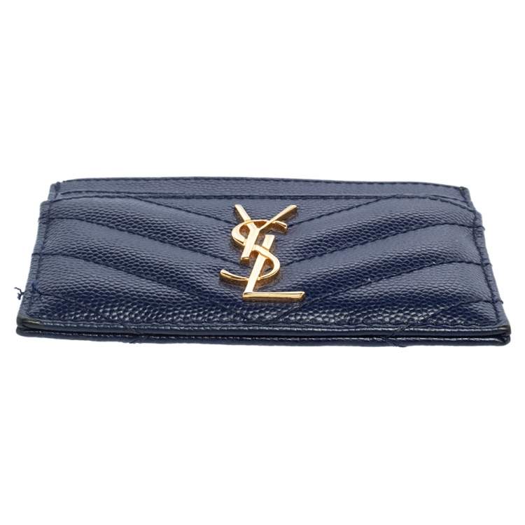 Pre Owned Saint Laurent Blue Matelassé Leather Monogram Card Holder