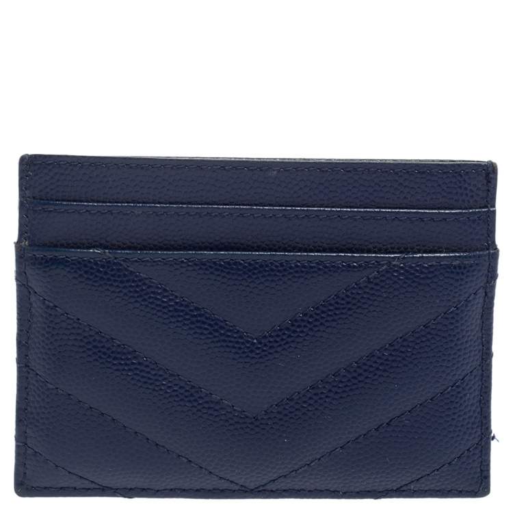 Pre Owned Saint Laurent Blue Matelassé Leather Monogram Card Holder