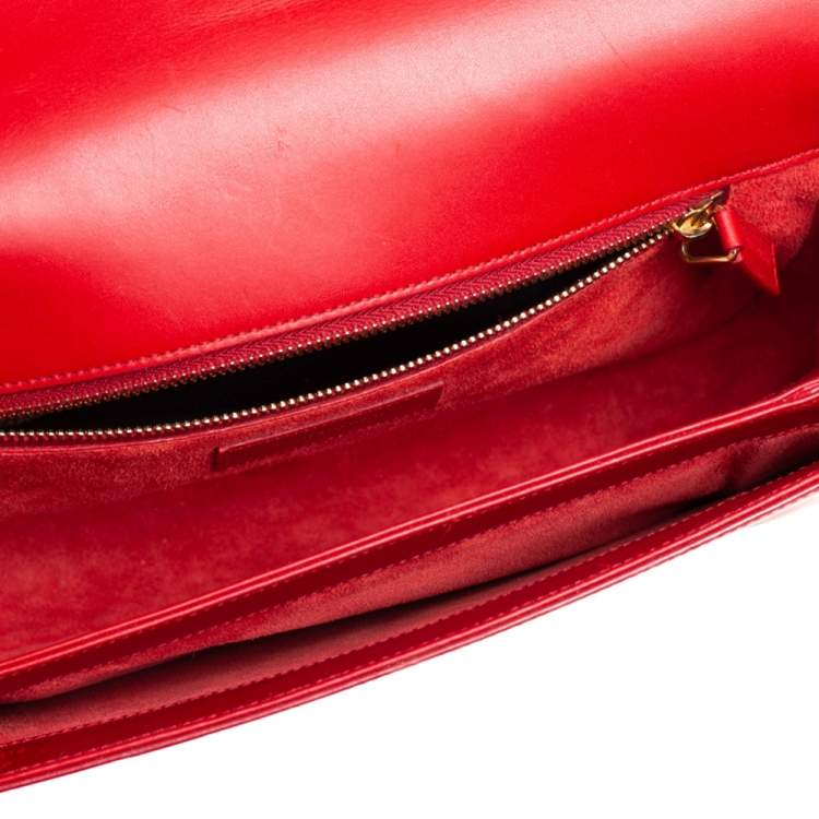 Pre Owned Saint Laurent Red Leather Medium Monogram Universite Shoulder Bag