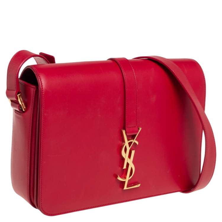 Pre Owned Saint Laurent Red Leather Medium Monogram Universite Shoulder Bag