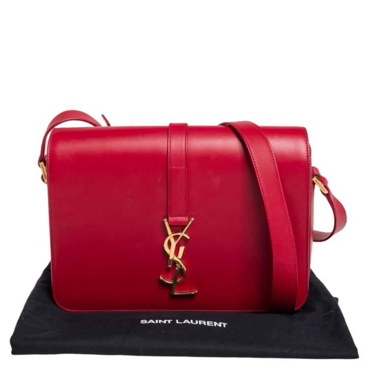 Pre Owned Saint Laurent Red Leather Medium Monogram Universite Shoulder Bag