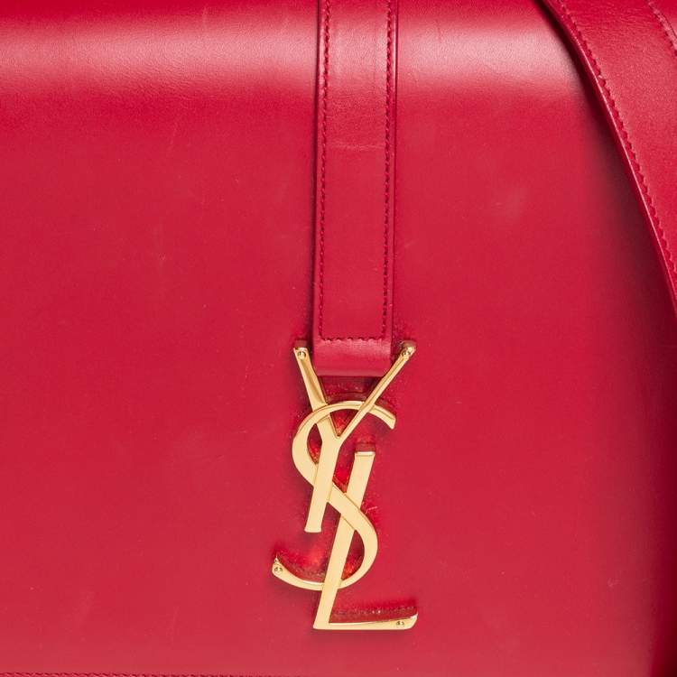 Pre Owned Saint Laurent Red Leather Medium Monogram Universite Shoulder Bag