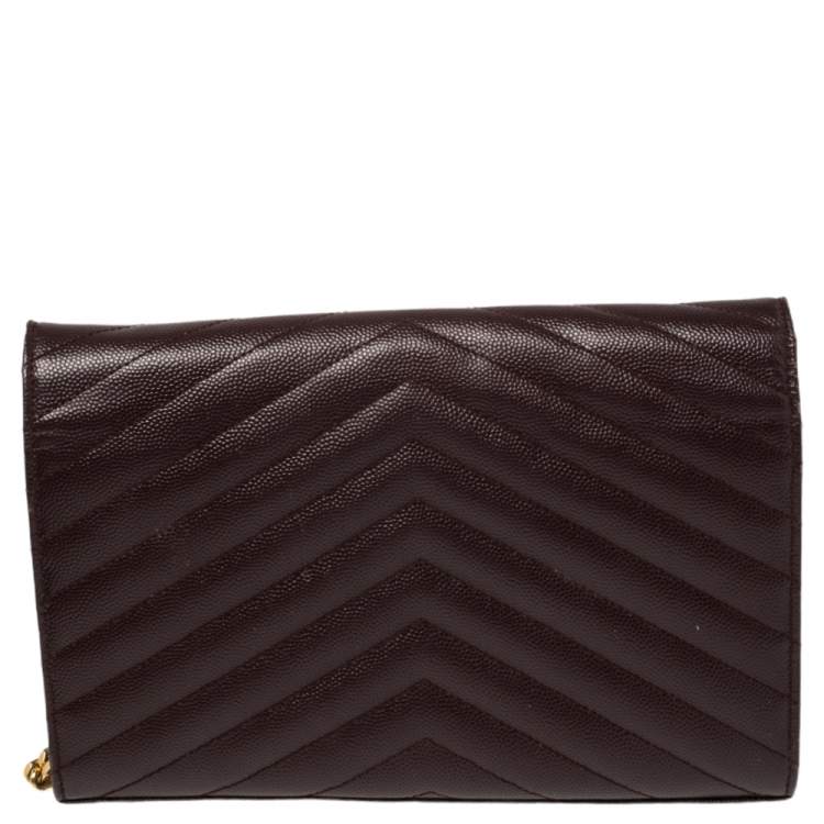 Pre Owned Saint Laurent Burgundy Matelassé Leather Monogram Envelope Wallet on Chain